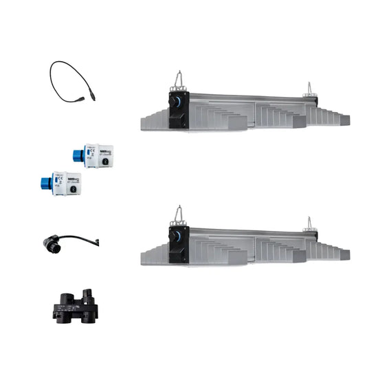 SANlight EVO 1.5 3-80 Series 400W dual LED grow light fixture kit with two EVO 3-80 light fixtures, dimmers and cables