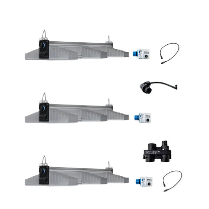 SANlight EVO 1.5 3-80 Trio LED grow light kit with three full spectrum hydroponic grow lights, dimmer control, cables and connectors for indoor plant grow tent setup