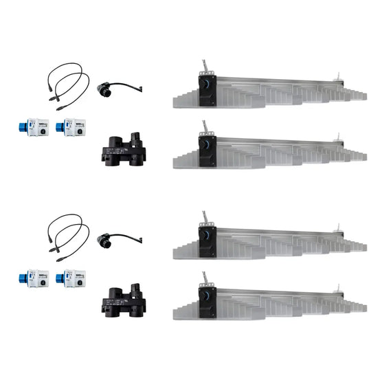 SANLIGHT EVO 5-120 quad LED grow light kit with four fixtures, four Bluetooth dimmers and connection cables