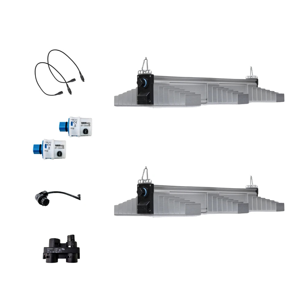 SANlight EVO 1.5 3-80 Series 400W dual LED grow light fixture kit with two EVO 3-80 light fixtures, dimmers and cables