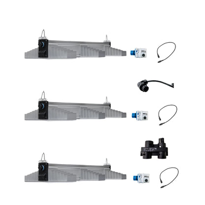 SANlight EVO 1.5 3-80 Trio LED grow light kit with three full spectrum hydroponic grow lights, dimmer control, cables and connectors for indoor plant grow tent setup