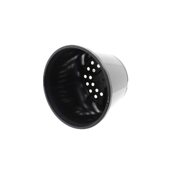 Black plastic hydroponic net pot with drainage holes, durable grow cup for improved root aeration in hydroponic systems