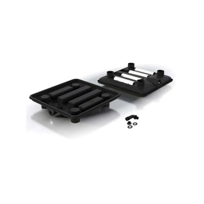 Black Ez-Pz 15.5 inch run-off tray kit with drainage outlet, durable plastic tray, PVC legs and fittings for hydroponic or gardening systems