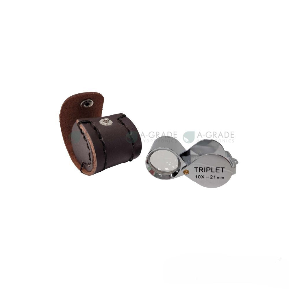 21mm x10 Prism Magnifying Loupe open showing 10x lens for inspecting leaves and trichomes