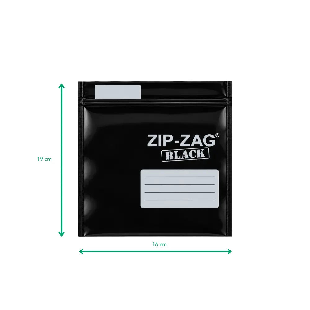 ZIP-ZAG Black smell proof storage bag, 19cm x 16cm resealable 28gm size, 25 pack