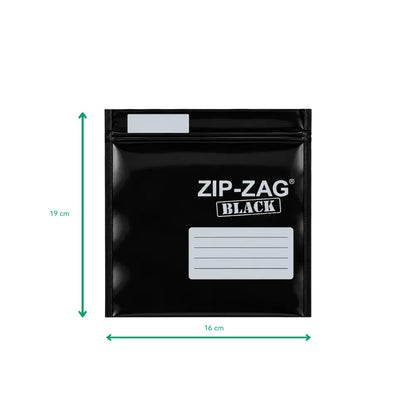 ZIP-ZAG Black smell proof storage bag, 19cm x 16cm resealable 28gm size, 25 pack