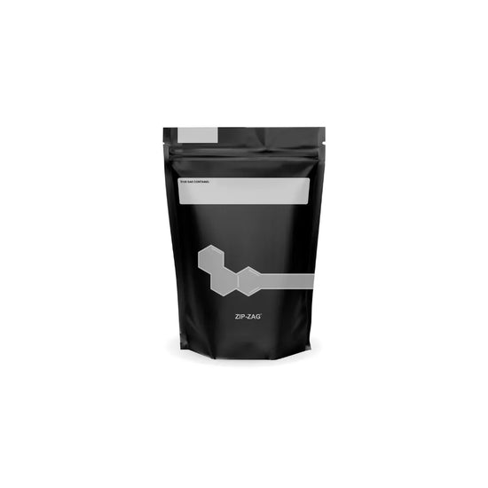 ZIP-ZAG black 113g airtight storage pouch with clear viewing window and resealable zip closure